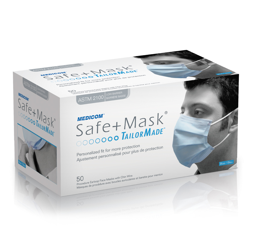 Medicom Safe+Mask® Tailormade™ Procedure Earloop Mask with Chin Wire, Low Barrier, Pin