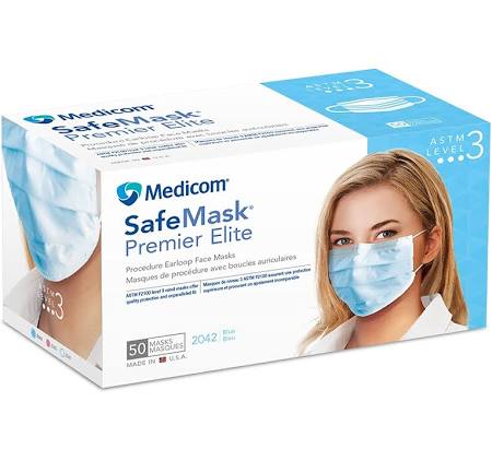 Medicom Safe+Mask® Premier Elite Earloop Mask, Blu