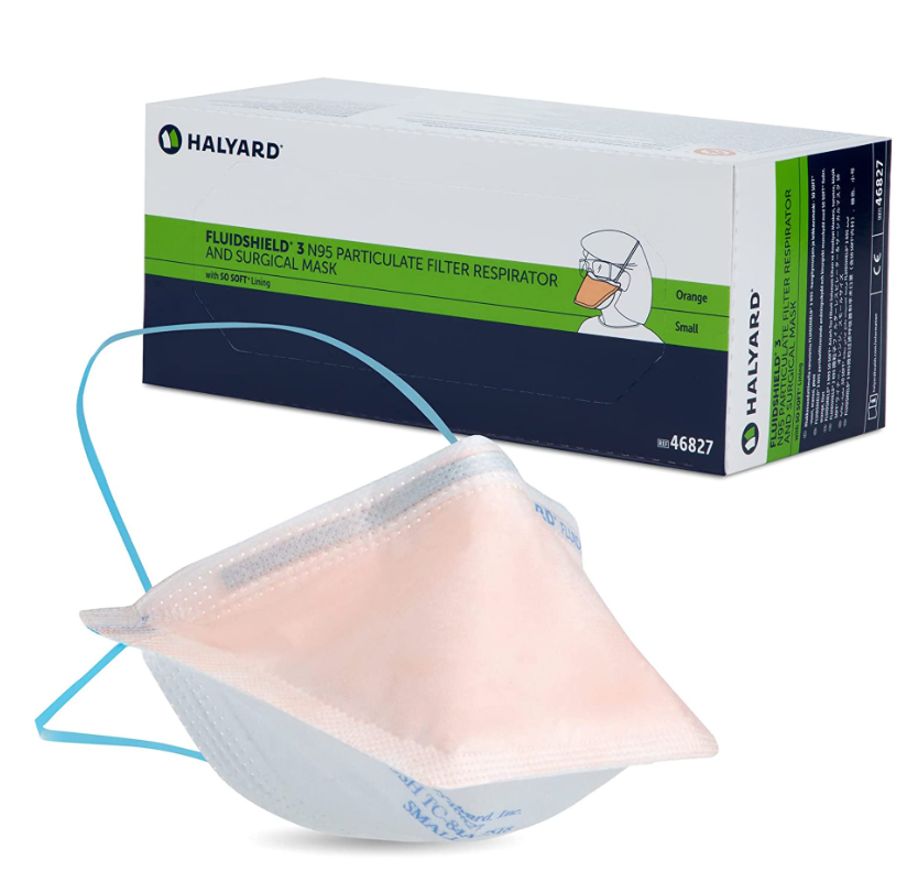 Halyard FLUIDSHIELD PFR95 Respirator & Surgical Mask, Small, Orange