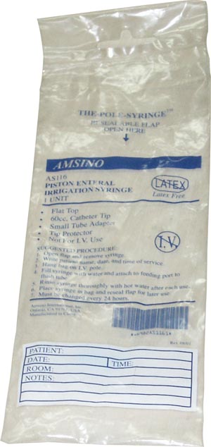 Amsino Amsure® Pole Syringe/60cc/Cath Tip/Flat Top w/ Small Tip Adapter