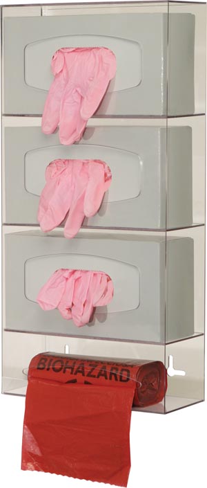 Bowman Triple Glove & Single Roll Bag Dispenser, Clear