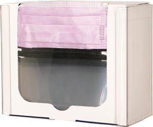 Bowman Face Mask Dispenser, Shield Style, White, Dual Position Wall Mounting, Clear