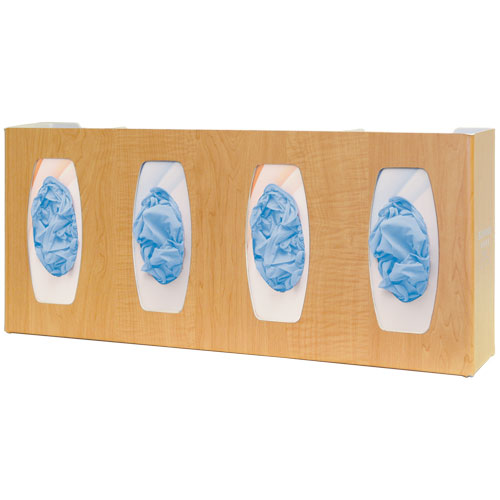 Bowman Glove Box Dispenser, Quad with Dividers, Maple Fauxwood