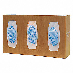 Bowman Glove Box Dispenser, Triple with Dividers, Maple Fauxwood ABS Plastic