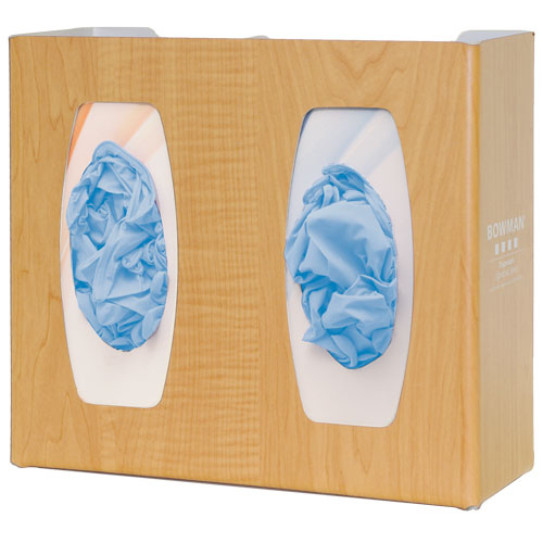 Bowman Glove Box Dispenser, Double with Dividers, Maple Fauxwood ABS Plastic