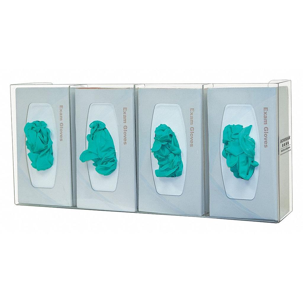 Bowman Glove Box Dispenser, Quad with Dividers, Clear
