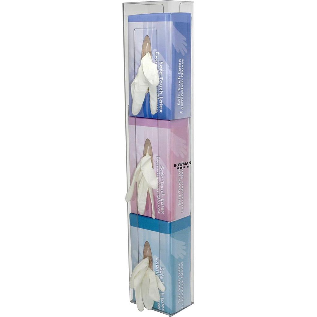 Bowman Vertical Triple, Space Saver Glove Dispenser, Clear PETG Plastic