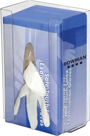 Bowman Glove Box Single Large Capacity Dispenser with Flexible Spring, Clear
