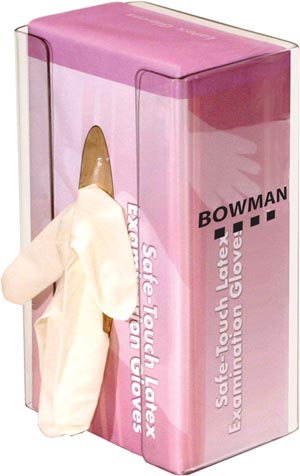 Bowman Glove Box Single Dispenser with Flexible Spring, Clear