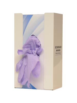 Bowman White Powder Coated Metal Single Glove Dispenser with Flexible Spring
