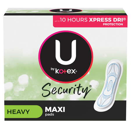 Kotex Kimberly-Clark U Security Long Super Heavy Maxi Feminine Pads, 176/Case