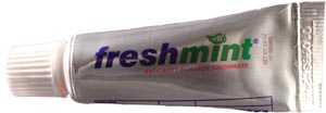 New World Imports Freshmint® Anticavity Fluoride Toothpaste, 0.6 oz, Silver Laminate Tube