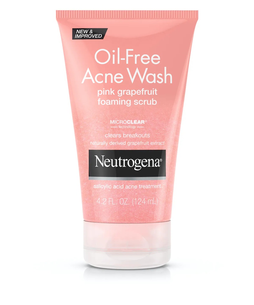 Johnson & Johnson Neutrogena 4.2 fl oz Grapefruit Oil-Free Acne Wash Foaming Scrub, Pink, 12/Case