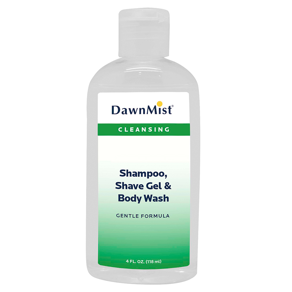 Dukal Dawnmist 4 oz Shampoo Shave Gel and Body Wash, Clear Bottle, 60/Pack