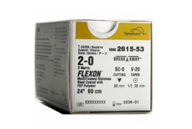 Medtronic Flexon 24 inch Straight & 1/2 Circle Size 2-0 SC-6 & V-20 Temporary Cardiac Pacing Lead, White, 12/Box