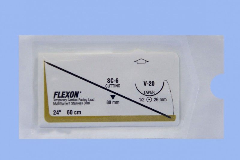 Medtronic Flexon 24 inch Straight & 1/2 Circle Size 2-0 SC-6 & V-20 Temporary Cardiac Pacing Lead, Orange, 12/Box