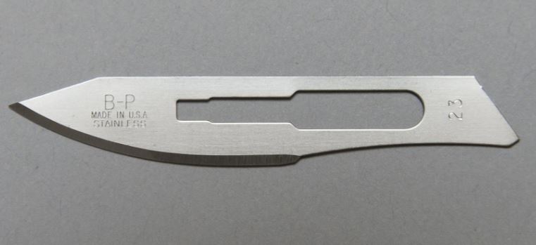 Aspen Bard-Parker® Rib-Back® Carbon Steel Blades, Non-Sterile, Size 23, 6/strip, 25 strips/cs