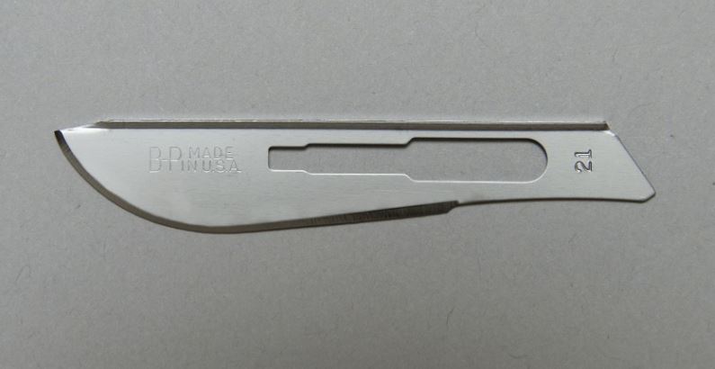 Aspen Bard-Parker® Rib-Back® Carbon Steel Blades, Non-Sterile, Size 21, 6/strip, 25 strips/cs
