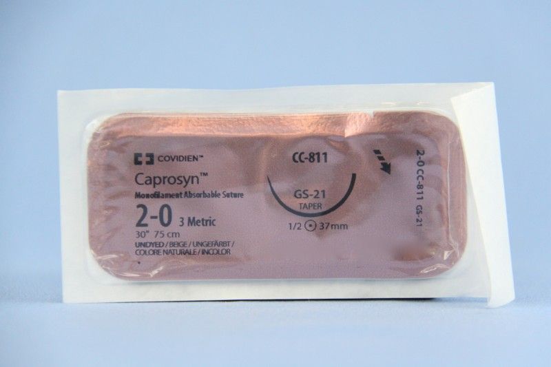 Medtronic Caprosyn 30 inch 1/2 Circle Size 2-0 GS-21 Monofilament Absorbable Suture, 36/Box