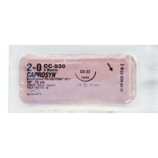 Medtronic Caprosyn 30 inch 1/2 Circle Size 2-0 GS-22 Monofilament Absorbable Suture, Violet, 36/Box