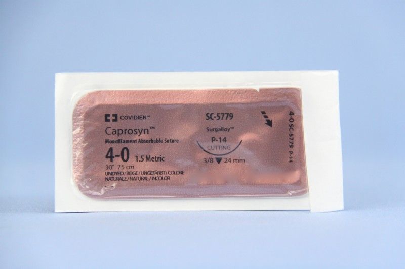 Medtronic Caprosyn 30 inch 3/8 Circle Size 4-0 P-14 Monofilament Absorbable Suture, 36/Box