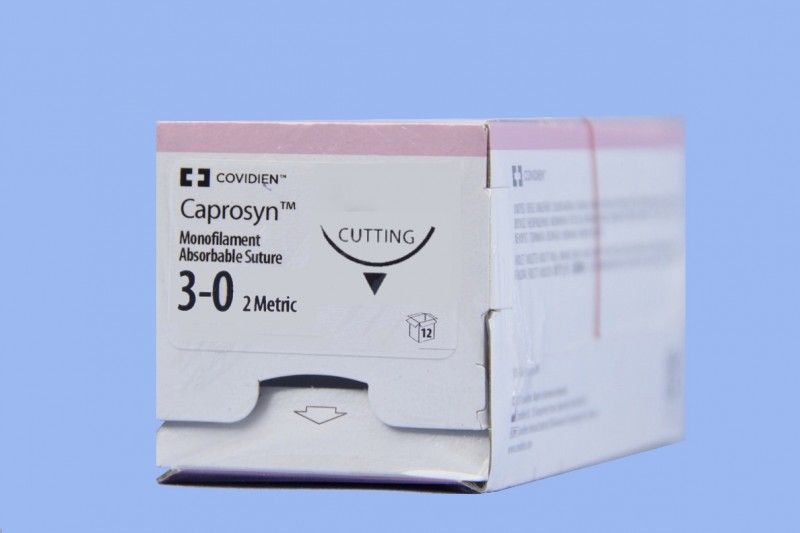 Medtronic Caprosyn 18 inch 3/8 Circle Size 3-0 P-12 Monofilament Absorbable Suture, 12/Box