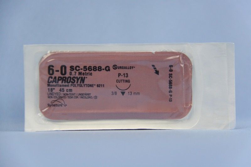 Medtronic Caprosyn 18 inch 3/8 Circle Size 6-0 P-13 Monofilament Absorbable Suture, 12/Box