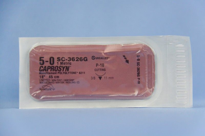 Medtronic Caprosyn 18 inch 3/8 Circle Size 5-0 P-10 Monofilament Absorbable Suture, 12/Box