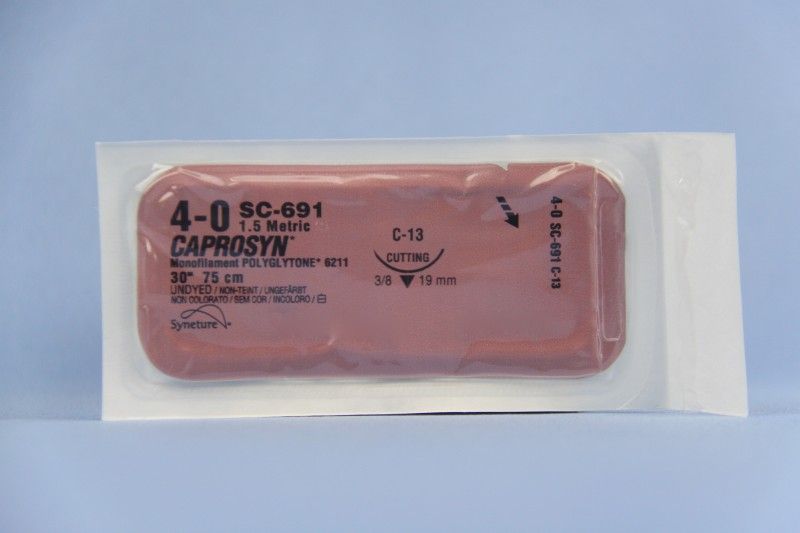 Medtronic Caprosyn 30 inch 3/8 Circle Size 4-0 C-13 Monofilament Absorbable Suture, 36/Box