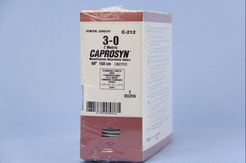 Medtronic Caprosyn 60 inch Standard Length Size 3-0 Monofilament Absorbable Suture, 24/Box