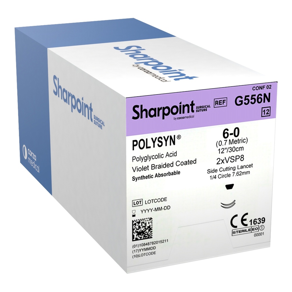 Surgical Specialties Sharpoint Plus 6-0 12 inch PolySyn/Polyglycolic Acid Absorbable Suture with Needle and Violet, 12 per Box