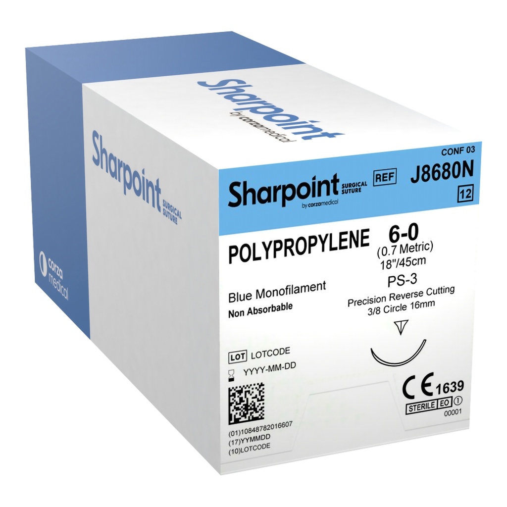 Surgical Specialties Sharpoint Plus 6-0 16 mm Polypropylene Nonabsorbable Suture with Needle and Blue, 12 per Box