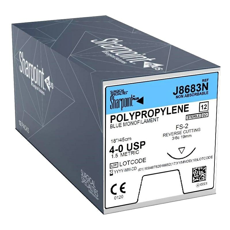 Surgical Specialties Sharpoint Plus 4-0 19 mm Polypropylene Nonabsorbable Suture with Needle and Blue, 12 per Box