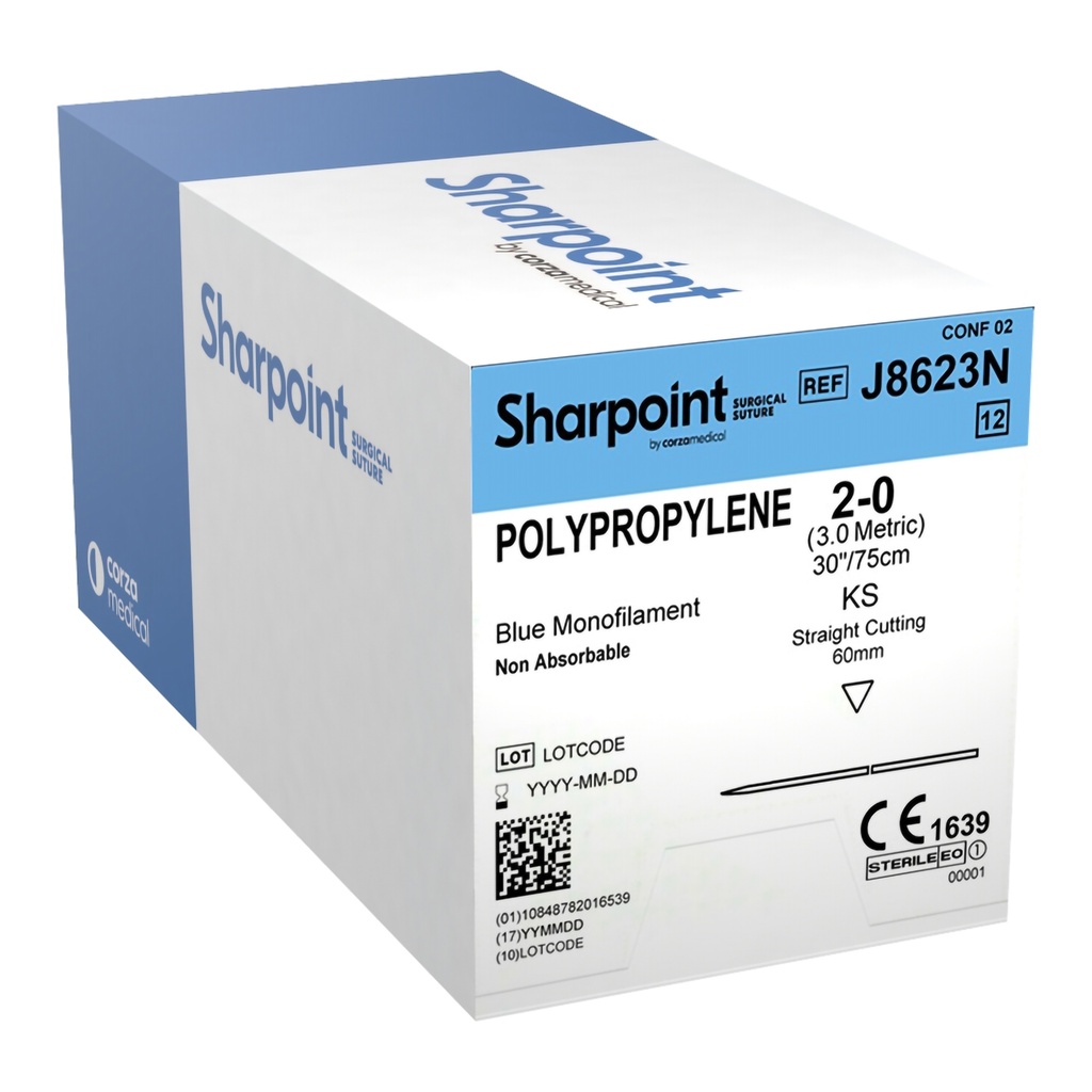 Surgical Specialties Sharpoint Plus 2-0 60 mm Polypropylene Nonabsorbable Suture with Needle and Blue, 12 per Box