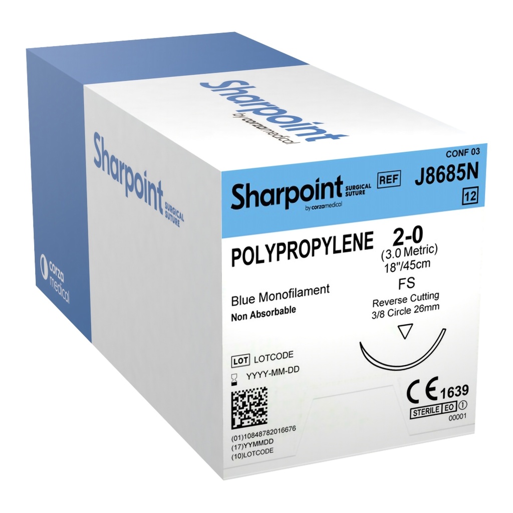 Surgical Specialties Sharpoint Plus 2-0 18 inch Polypropylene Nonabsorbable Suture with Needle and Blue, 12 per Box