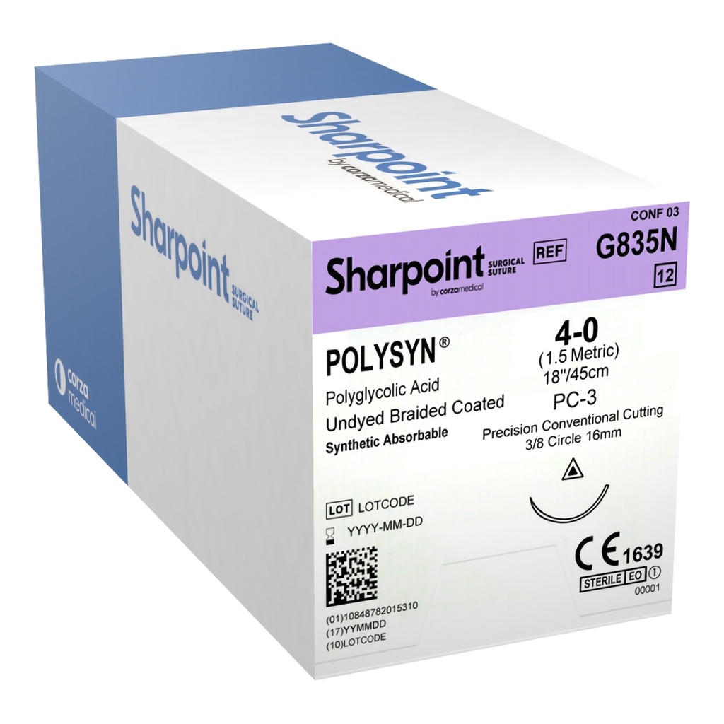 Surgical Specialties Sharpoint Plus 4-0 18 inch PolySyn/Polyglycolic Acid Absorbable Suture with Needle and Undyed, 12 per Box