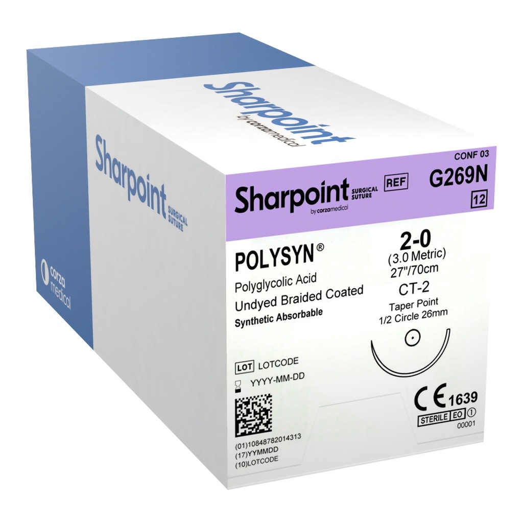 Surgical Specialties Sharpoint Plus 2-0 26 mm PolySyn/Polyglycolic Acid Absorbable Suture with Needle and Undyed, 12 per Box