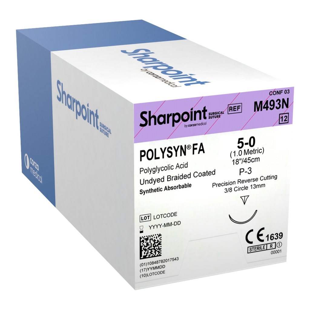 Surgical Specialties Sharpoint Plus 5-0 13 mm PolySyn FA/Polyglycolic Acid Absorbable Suture with Needle and Undyed, 12 per Box