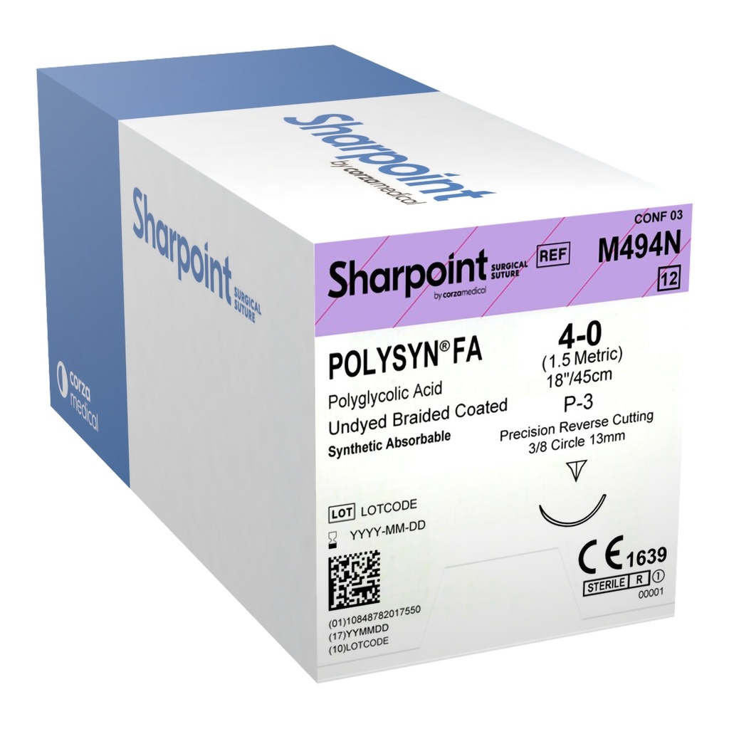 Surgical Specialties Sharpoint Plus 4-0 18 inch PolySyn FA/Polyglycolic Acid Absorbable Suture with Needle and Undyed, 12 per Box