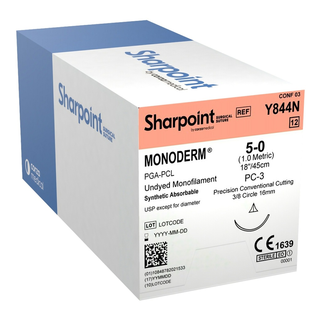 Surgical Specialties Sharpoint Plus Monoderm 5-0 16 mm Polyglycolic Acid Absorbable Suture with Needle and Undyed, 12 per Box