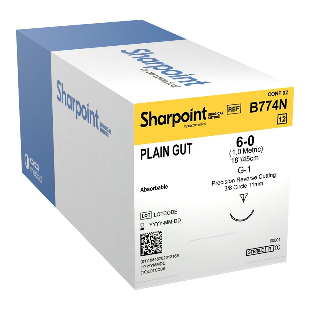 Surgical Specialties Sharpoint Plus 6-0 18 inch Plain Gut Absorbable Suture with Needle and Undyed, 12 per Box