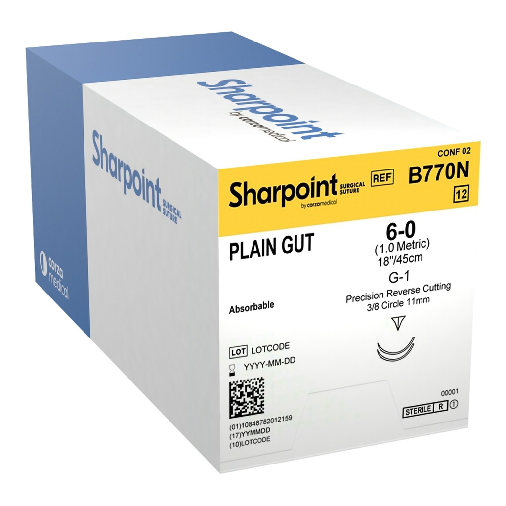 Surgical Specialties Sharpoint Plus 6-0 11 mm Plain Gut Absorbable Suture with Needle and Undyed, 12 per Box