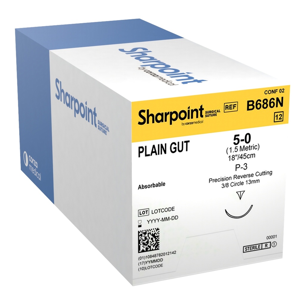 Surgical Specialties Sharpoint Plus 5-0 18 inch Plain Gut Absorbable Suture with Needle and Undyed, 12 per Box