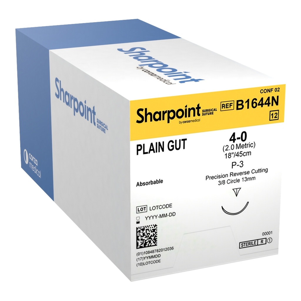 Surgical Specialties Sharpoint Plus 4-0 18 inch Plain Gut Absorbable Suture with Needle and Undyed, 12 per Box