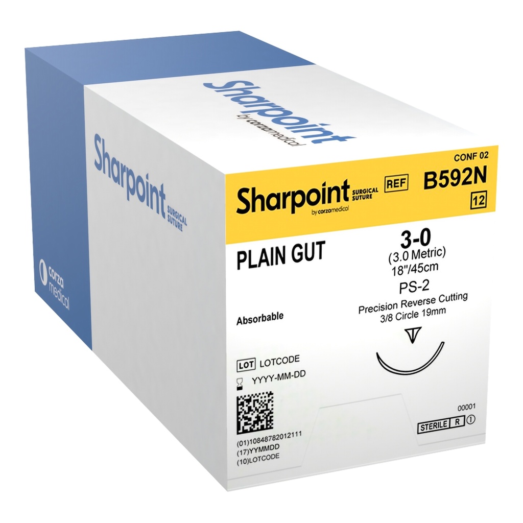 Surgical Specialties Sharpoint Plus 3-0 18 inch Plain Gut Absorbable Suture with Needle and Undyed, 12 per Box