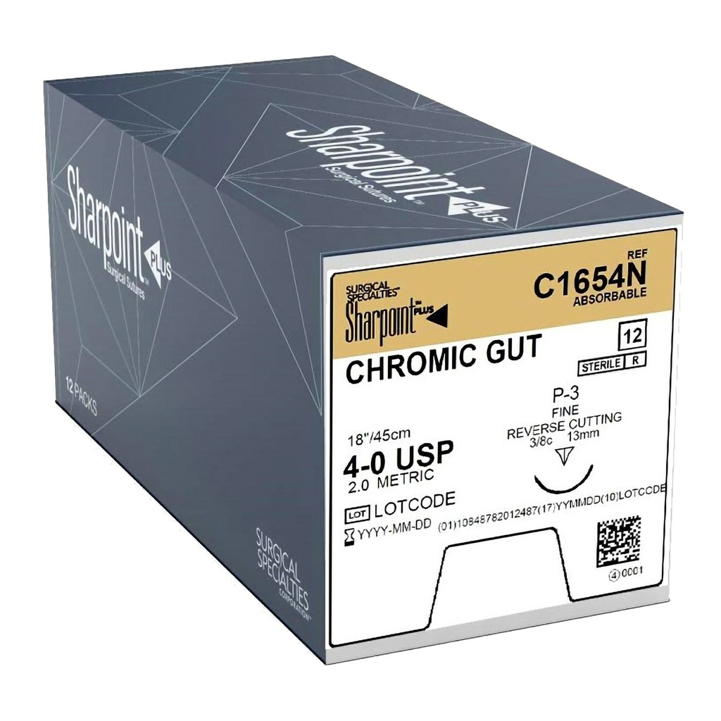 Surgical Specialties Sharpoint Plus 4-0 18 inch Chromic Gut Absorbable Suture with Needle and Undyed, 12 per Box
