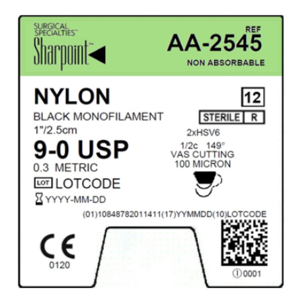 Surgical Specialties Sharpoint 6 mm x 1 inch Nylon Non Absorbable Suture with Needle and Black, 12 per Box