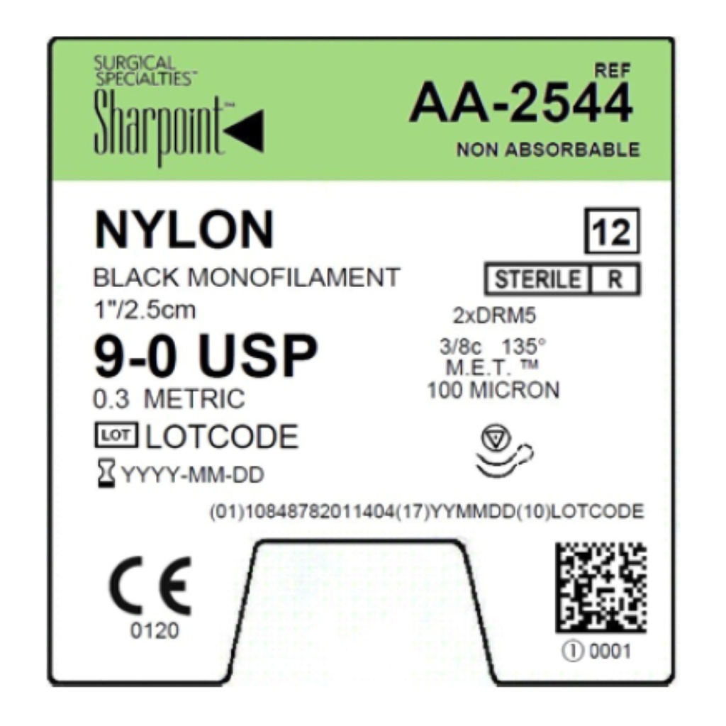 Surgical Specialties Sharpoint 5 mm x 1 inch Nylon Non Absorbable Suture with Needle and Black, 12 per Box