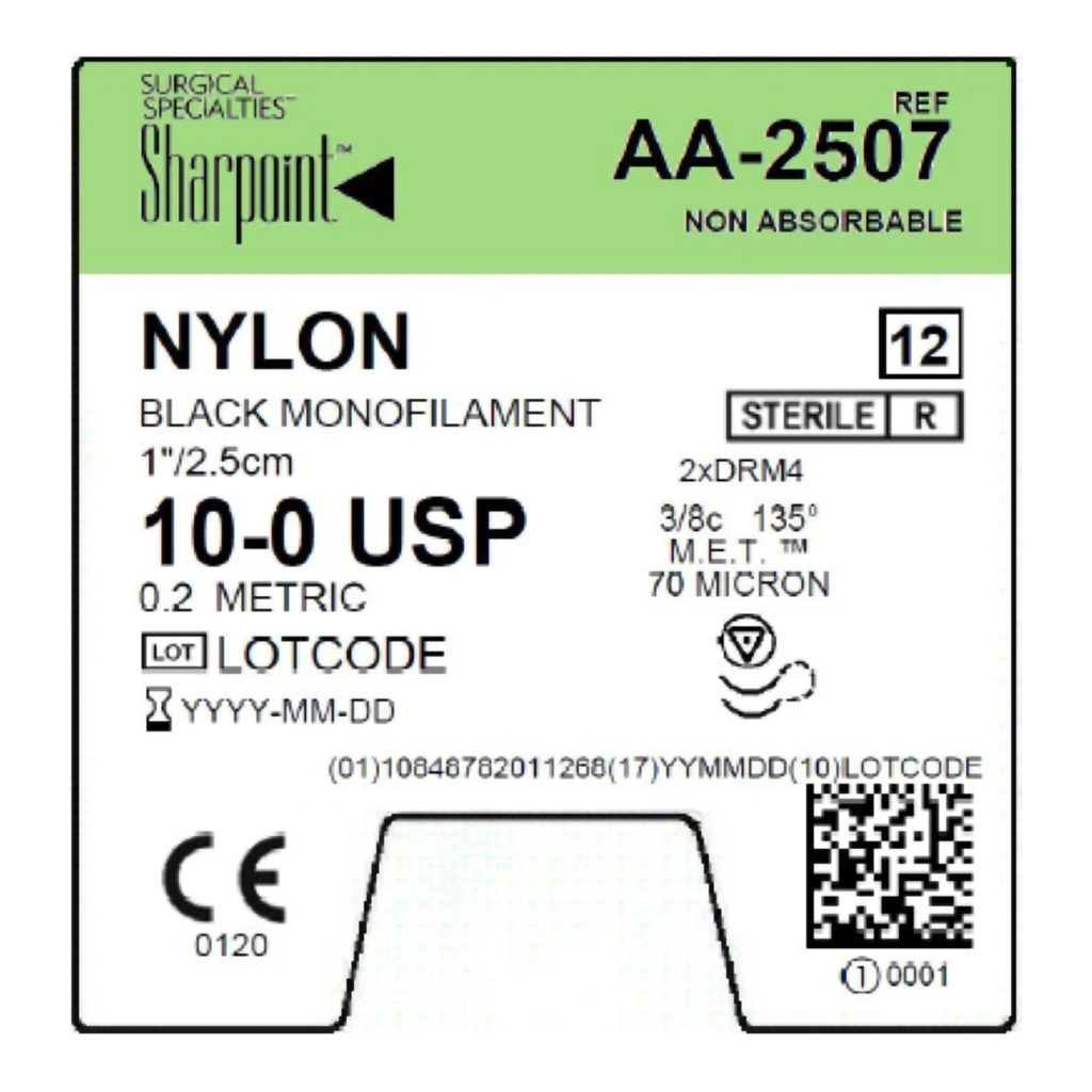 Surgical Specialties Sharpoint 4 mm x 1 inch Nylon Non Absorbable Suture with Needle and Black, 12 per Box