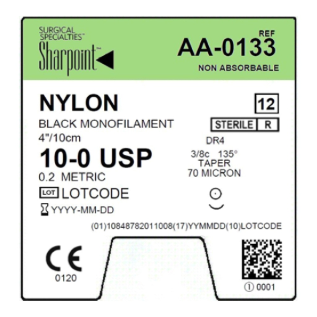 Surgical Specialties Sharpoint Taper Point Nylon Non Absorbable Suture with Needle and Black, 12 per Box